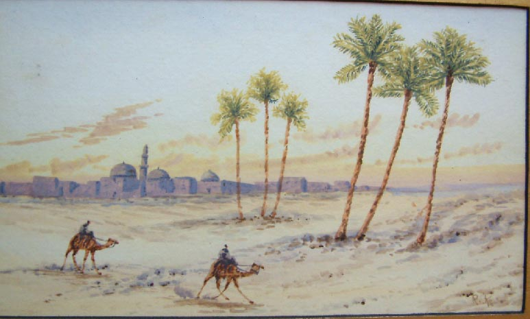 unframed circa 1920's Egyptian Middle Eastern watercolour painting initialled by the artist